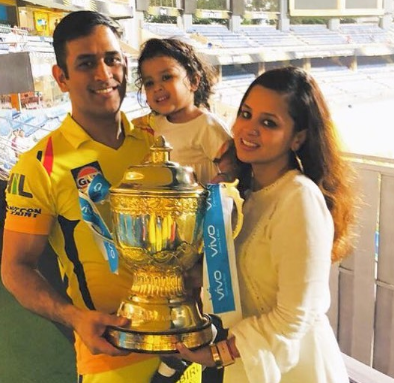 Cricketer MS Dhoni with his wife and Daughter